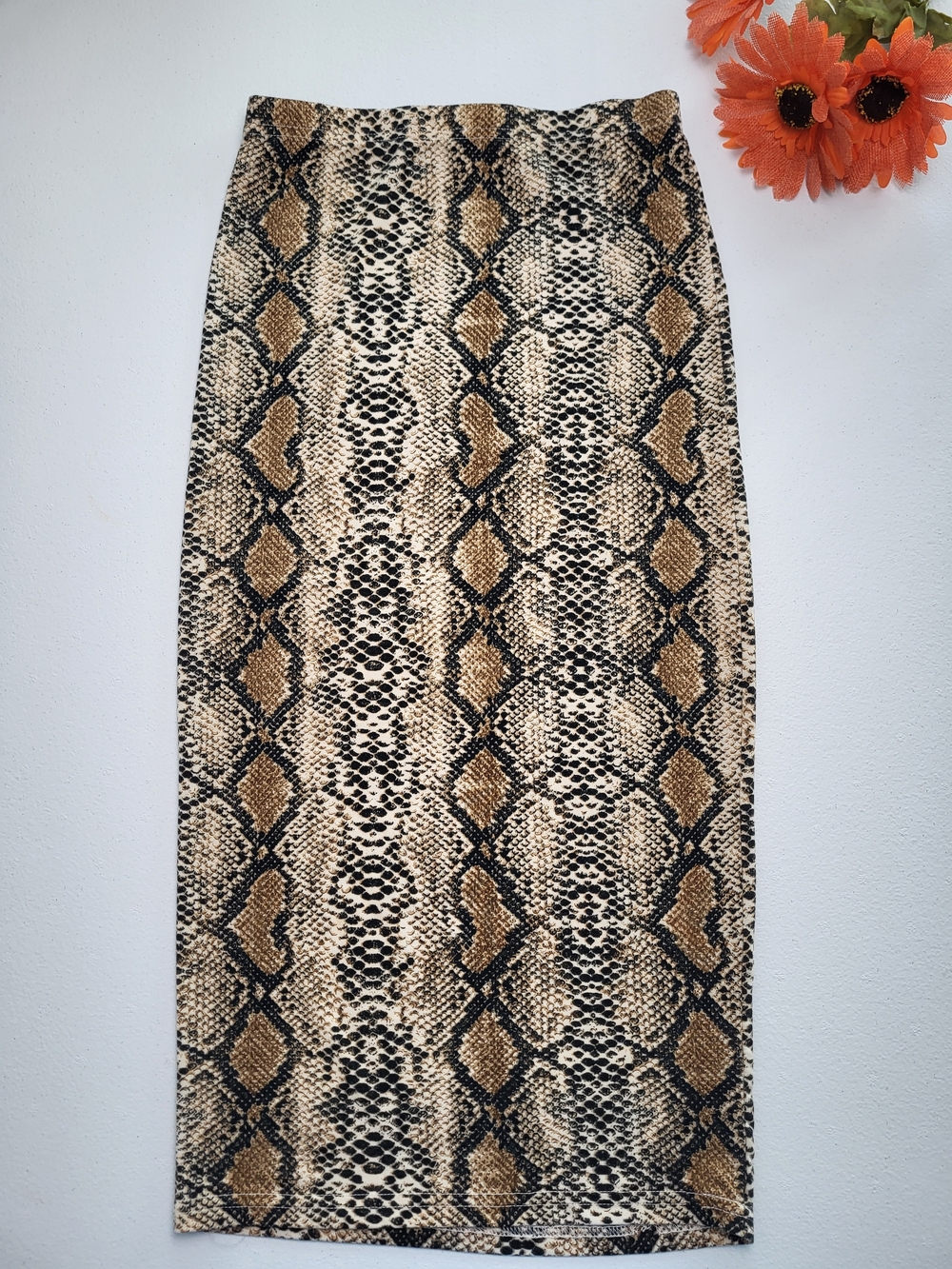 Snake Print Pencil Skirt in Beige and Black